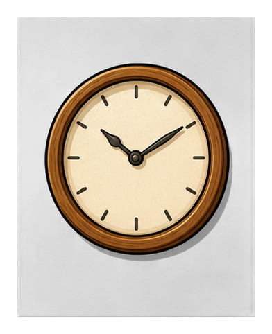 Round blank wall clock with a wood frame and cream clock face on a dark background.