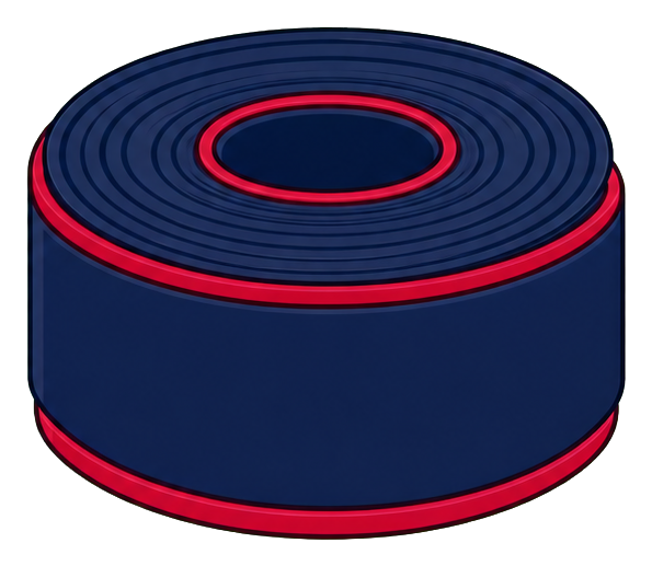 Navy tennis overgrip sticker with a red edge and rolled circular shape