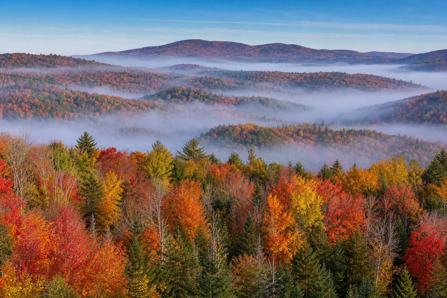 Preview for Clear Morning Misty Maple Hills Background