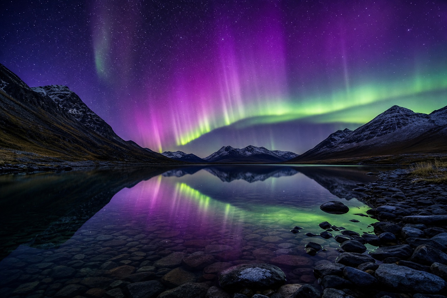Preview for Violet Aurora Lake Reflection Background