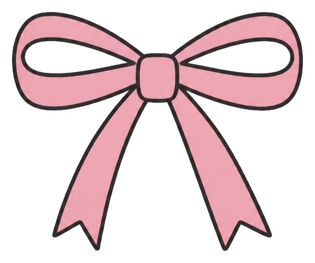 Pink ribbon bow sticker with long looped ends and trailing tails