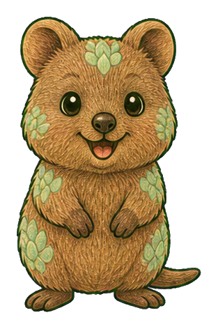 Cute quokka sticker with succulent leaves on its head and body
