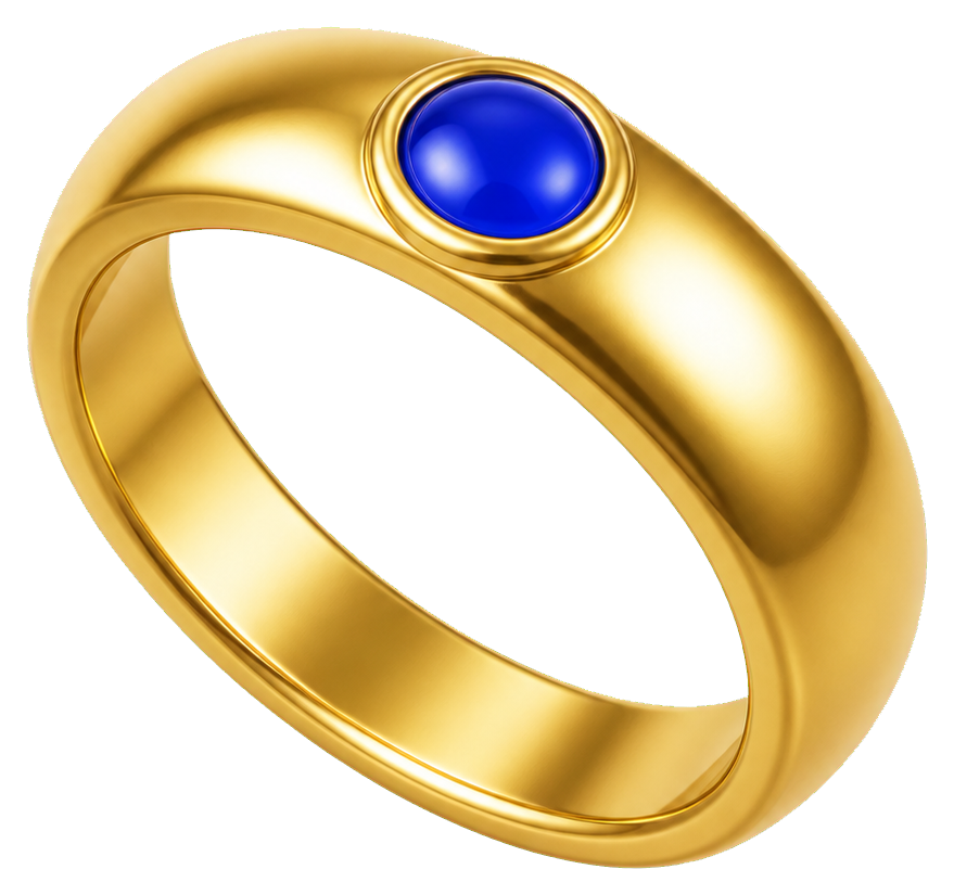 Gold ring with a blue gem set at the top