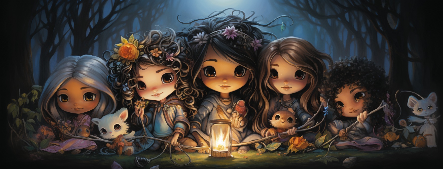 Preview for Camping Forest Background With Campfire Illustration