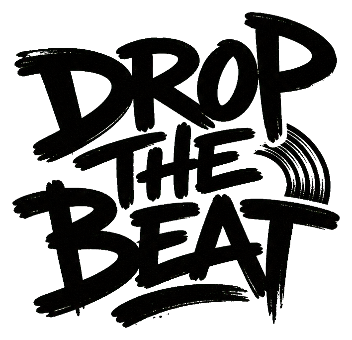 Bold graffiti-style lettering reading Drop the Beat in black and white.