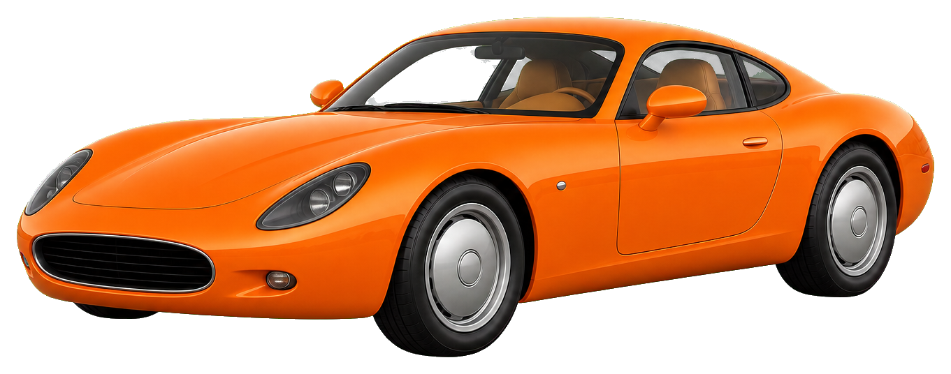 Orange wedge sports car in side view with a sleek low profile.