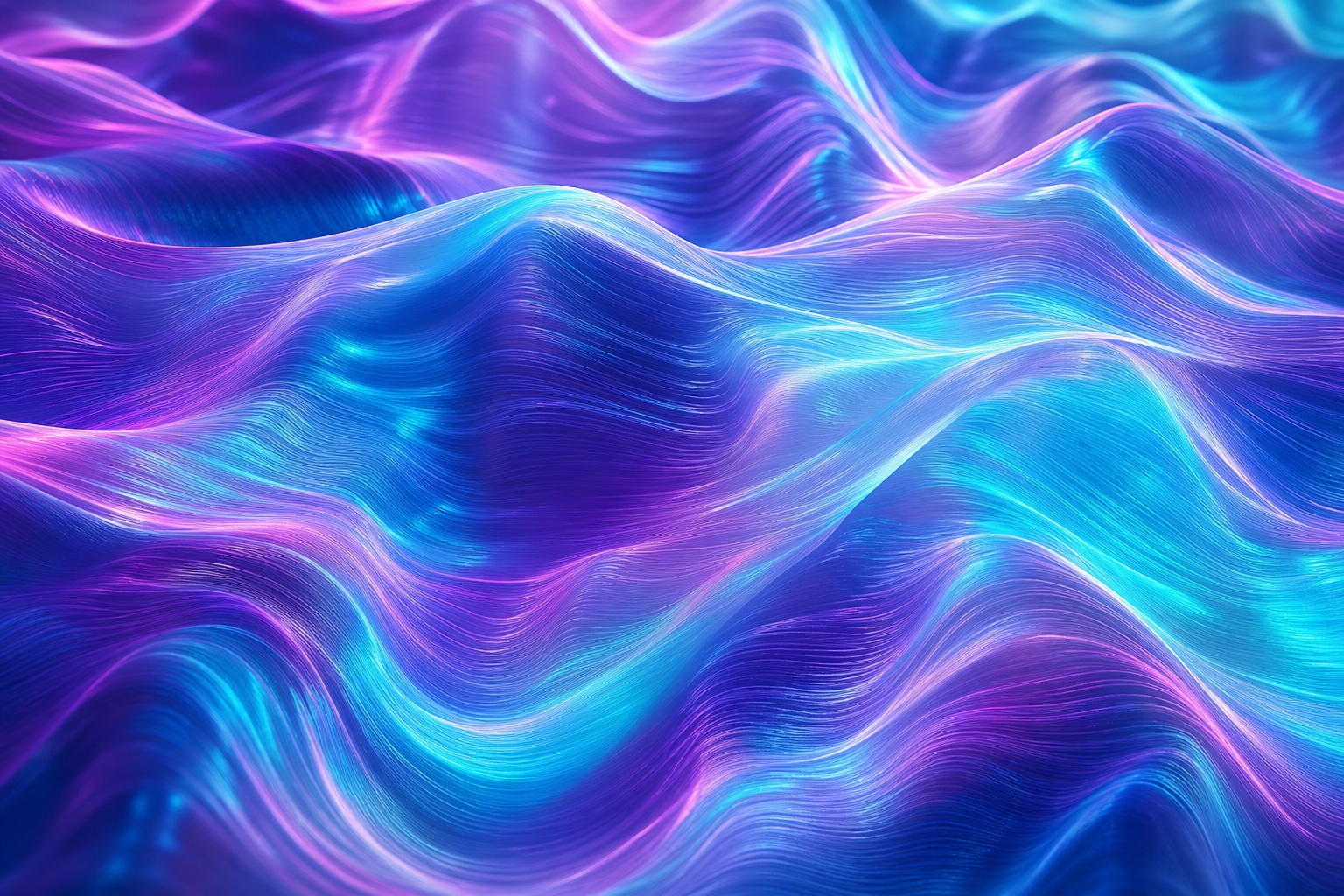 Abstract cyan and violet flowing mesh lines with a glowing digital texture.