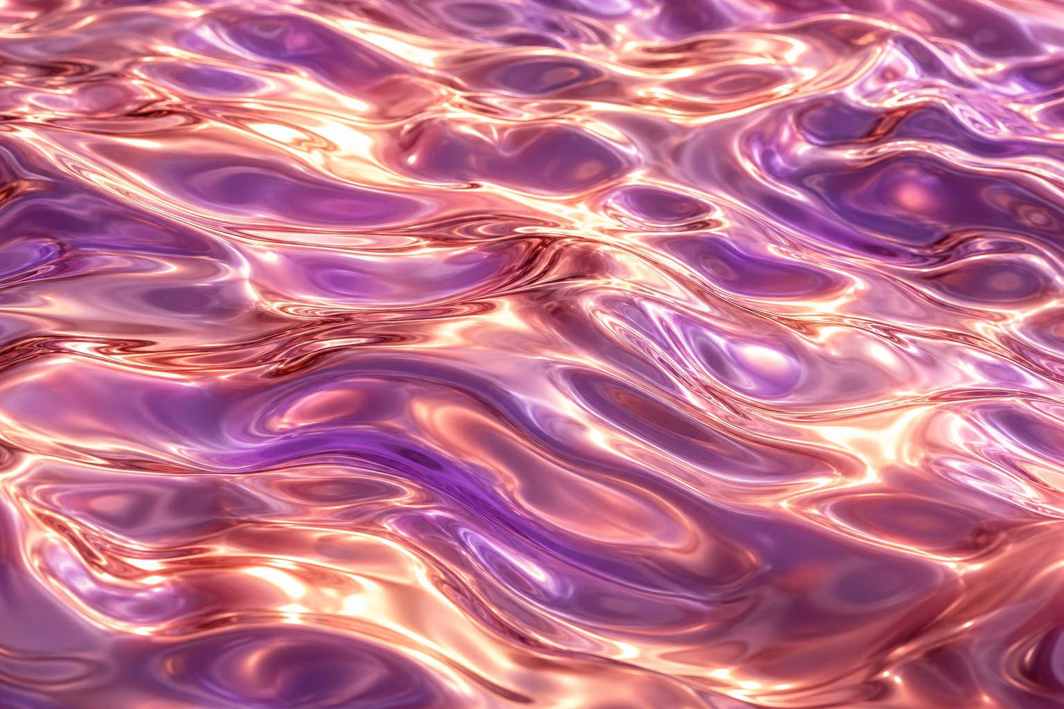 Rose gold and violet rippled liquid metal surface with reflective chrome highlights