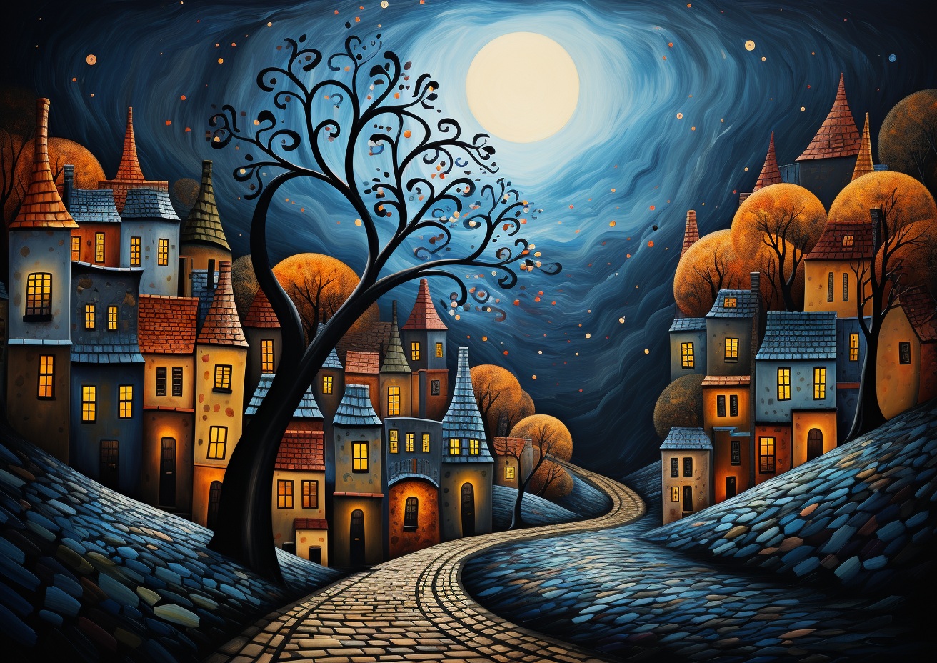 Preview for Whimsical Moonlit Town Background