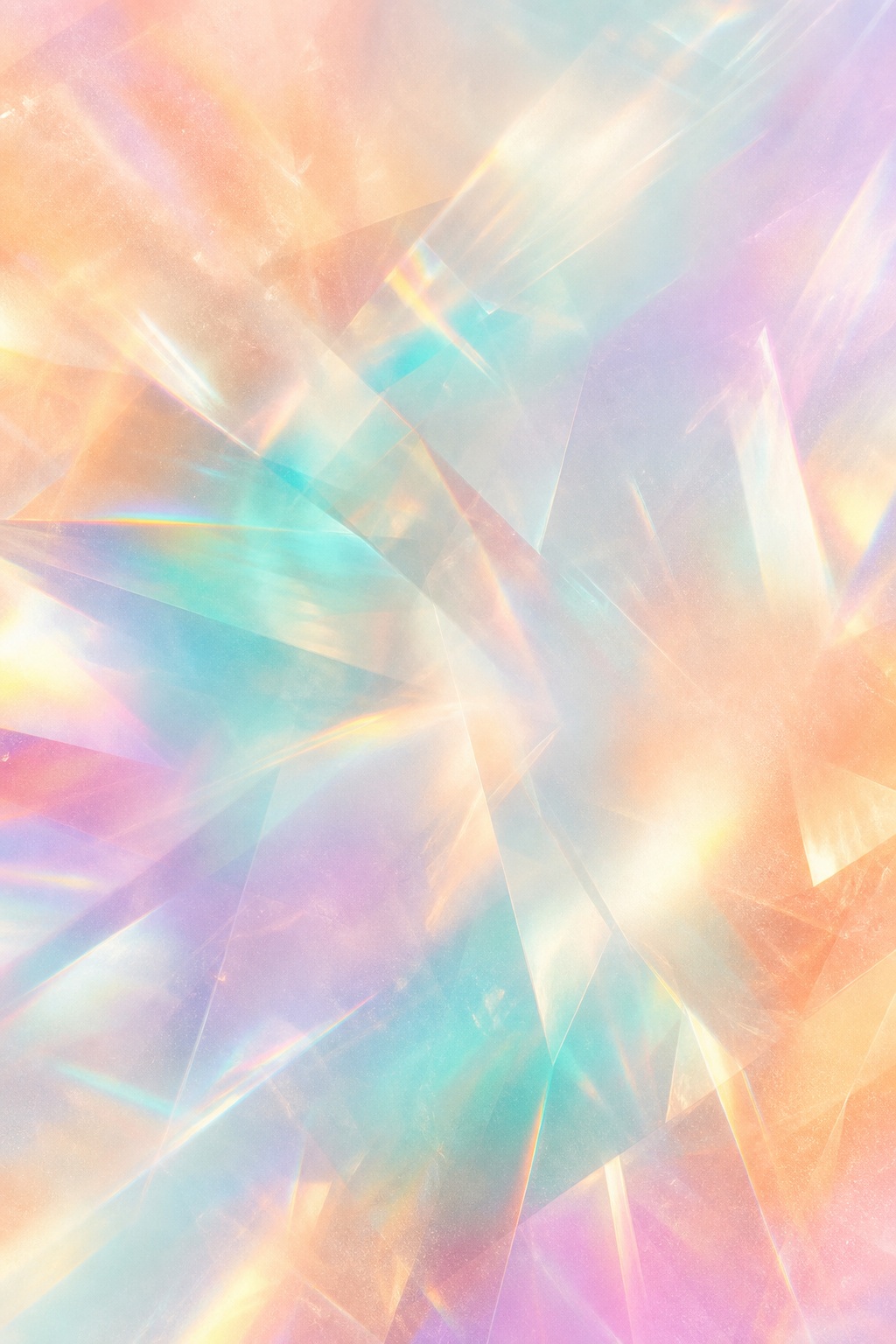 Soft pastel abstract background with rainbow prism light, peach glow, and aqua highlights