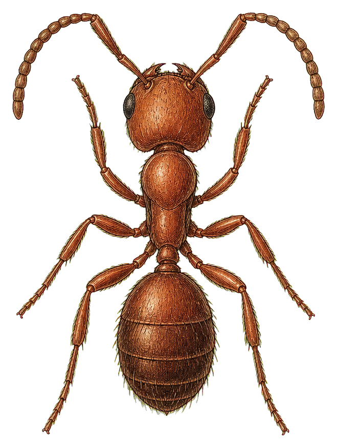 Brown vintage-style insect specimen with segmented body and six legs