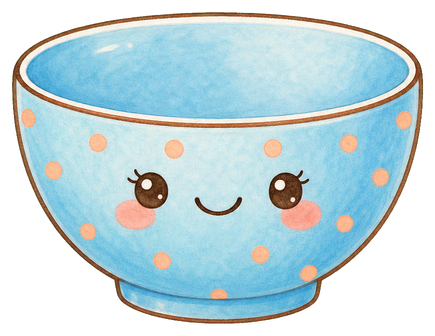 Cute blue cereal bowl with polka dots and a smiling face