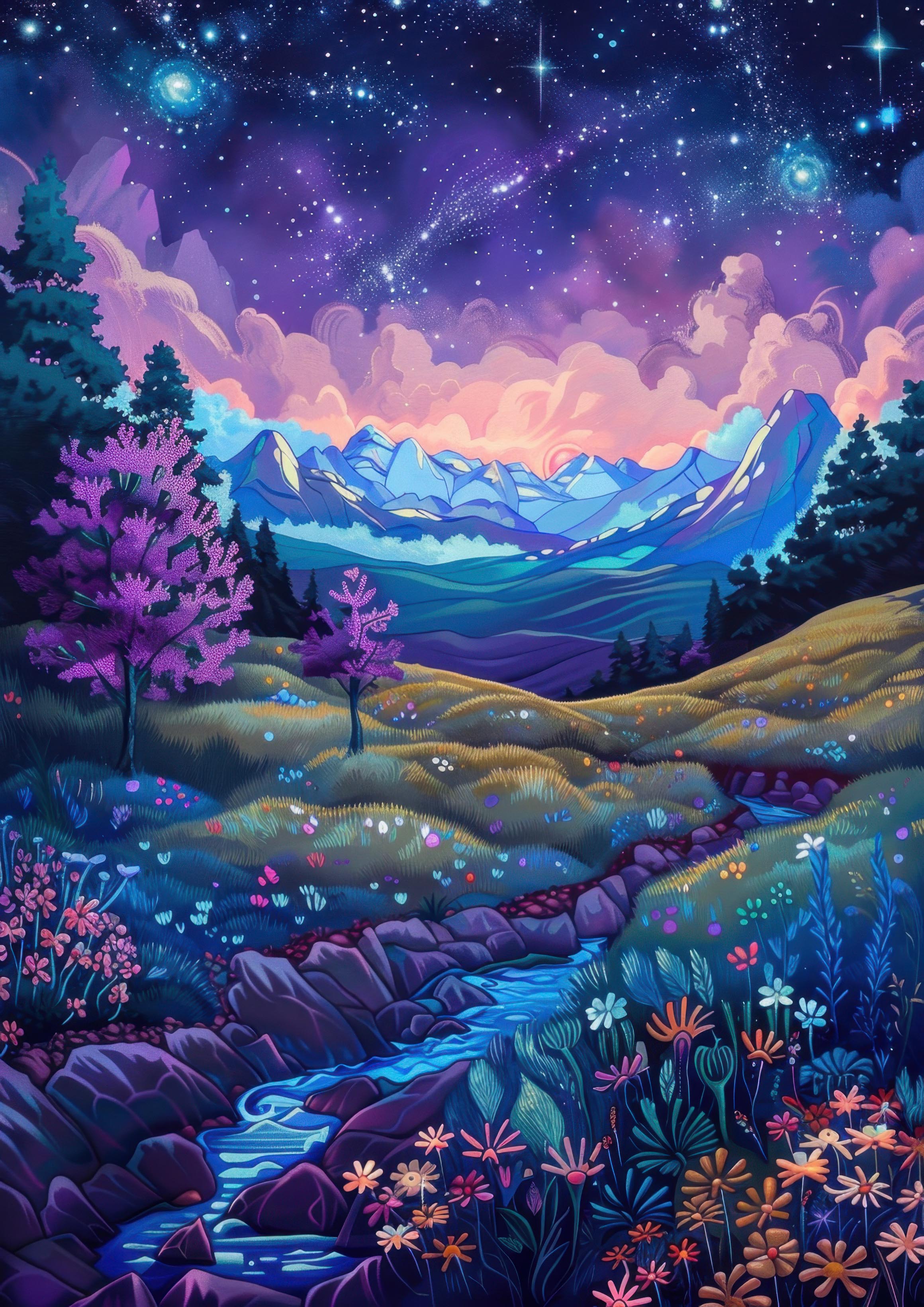 Preview for Vibrant-night-landscape-digital-art-astrophotography-photo-backg-36589