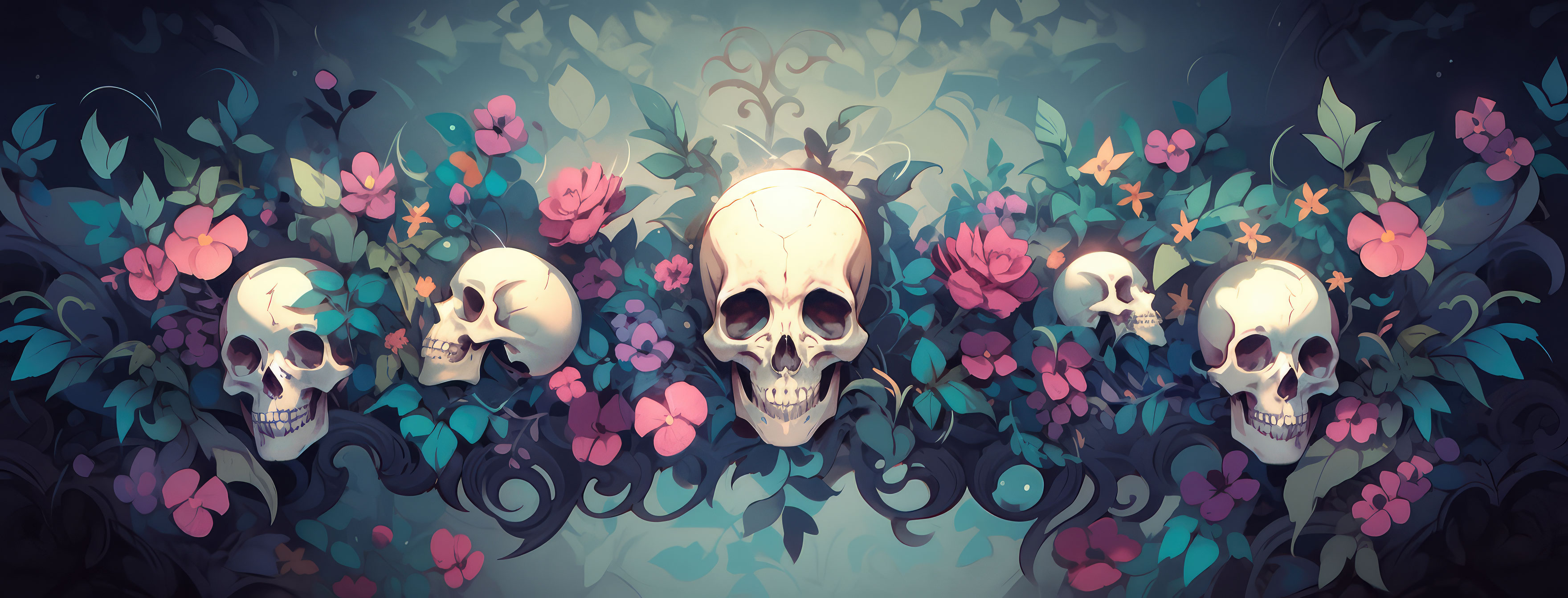 Preview for Skulls-floral-dark-art-halloween-cover-background-2f9a9