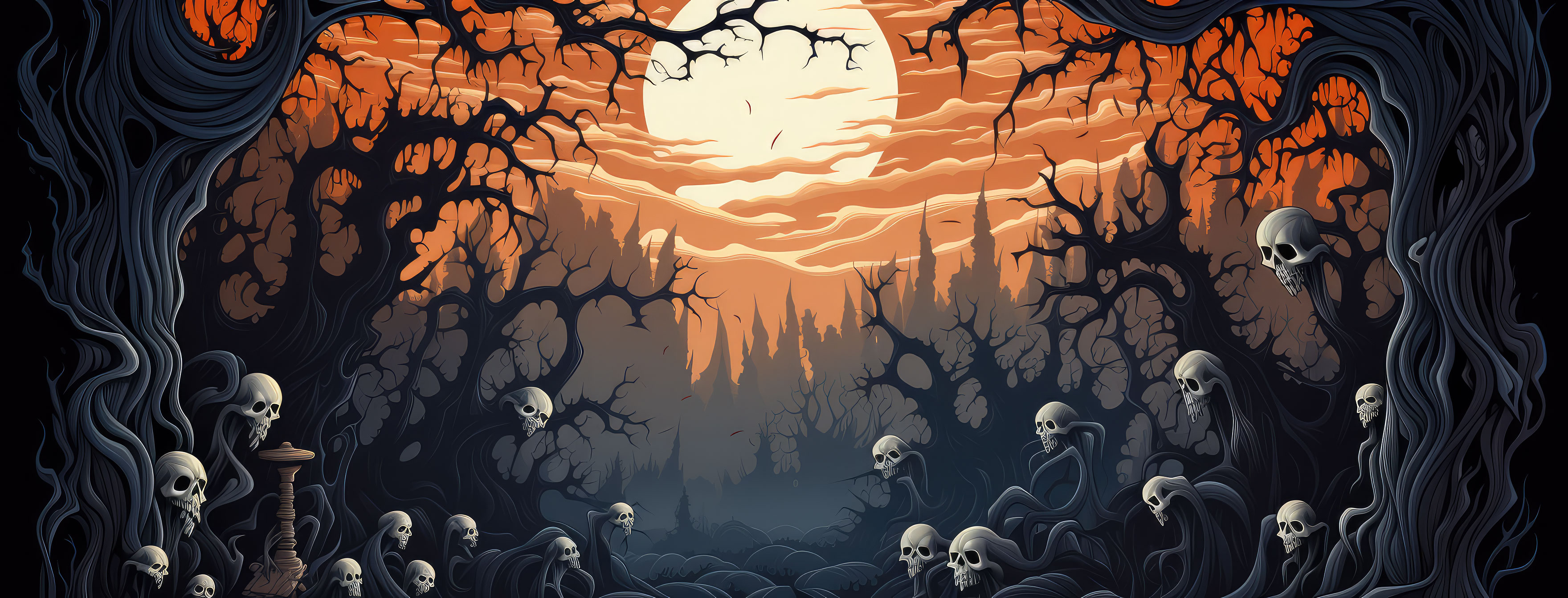 Preview for Eerie-forest-landscape-at-sunset-halloween-cover-background-52aec