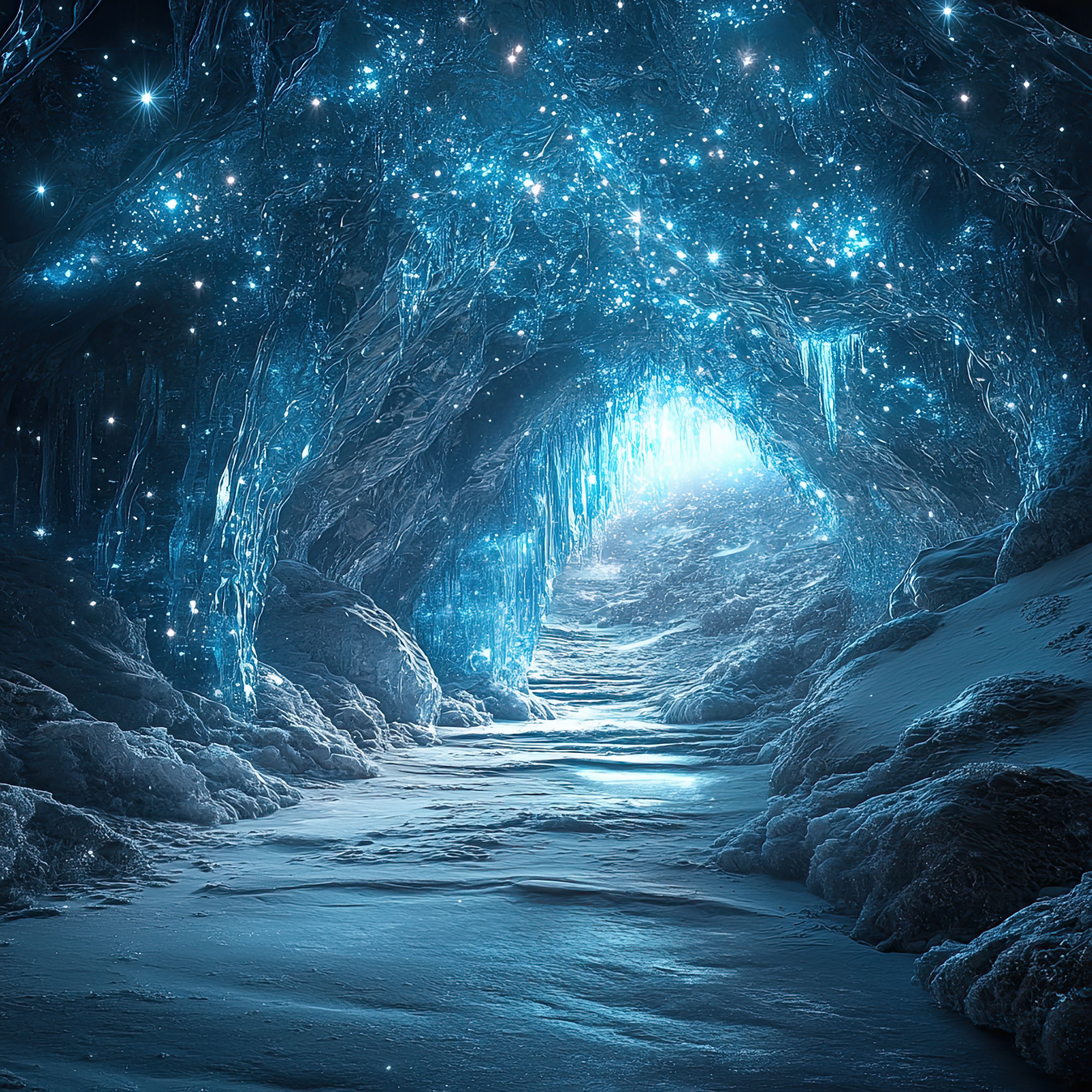 Preview for Glowing-ice-cave-pathway-nature-backdrop-background-6680a