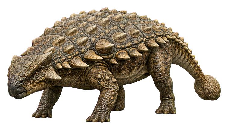 Realistic club-tailed Euoplocephalus dinosaur sticker shown in profile.