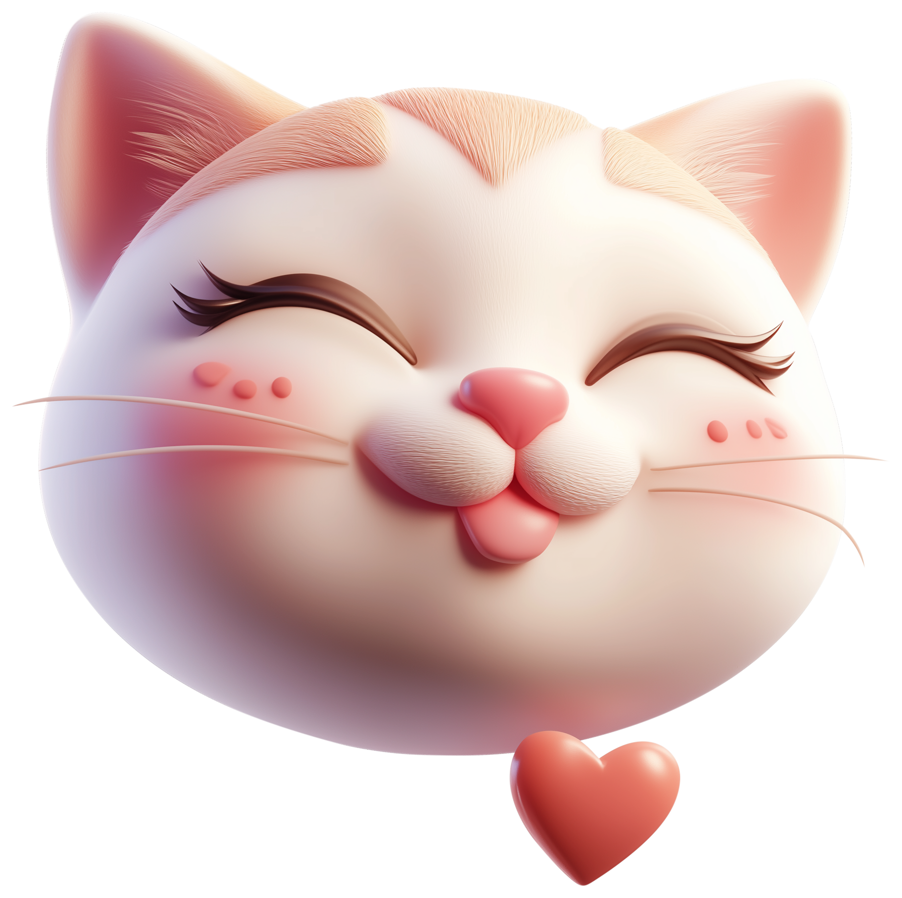 Smiling 3D cat face sticker with closed eyes and a small heart below
