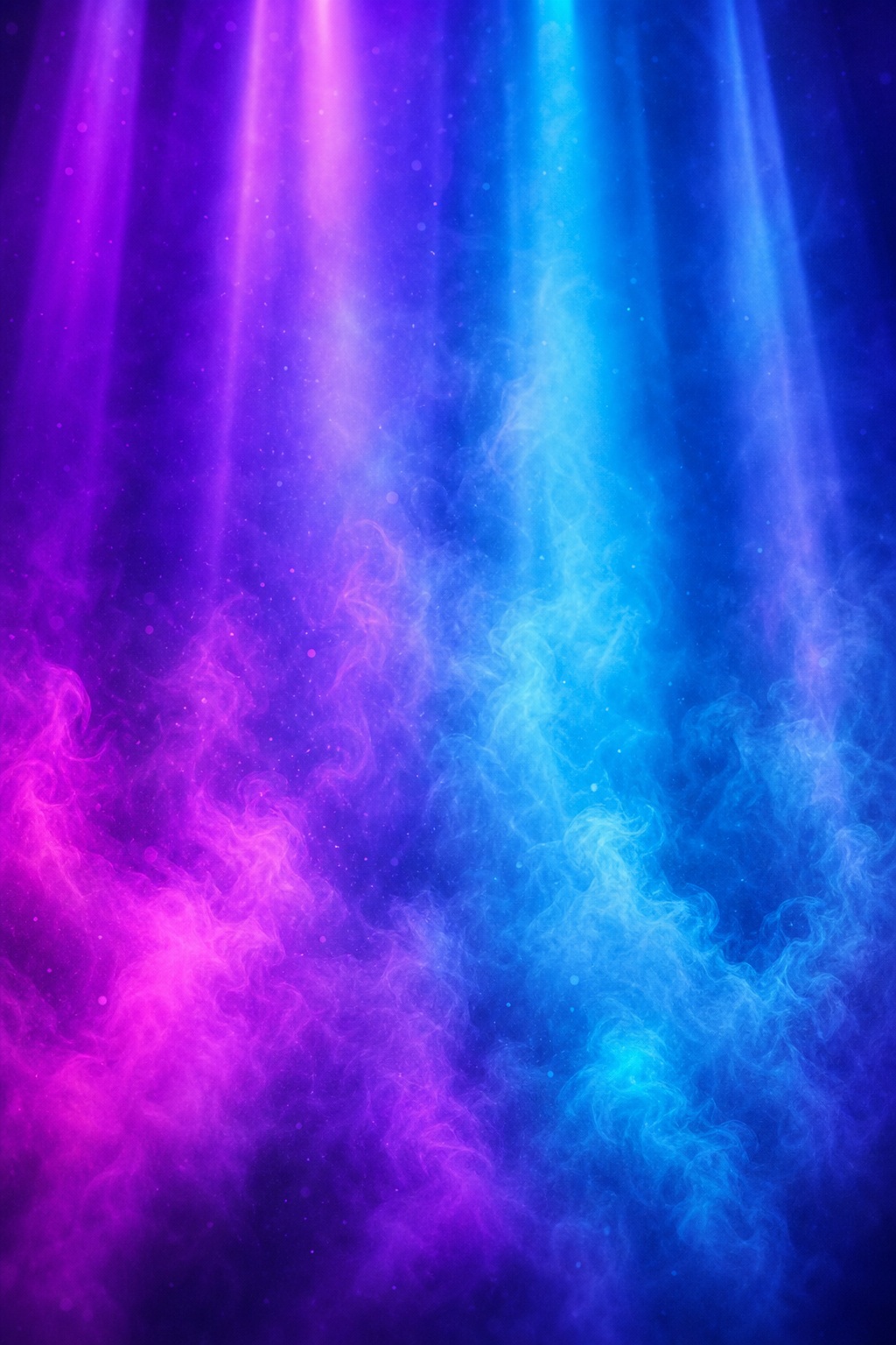 Purple and blue neon light beams with glowing fog on a dark background.