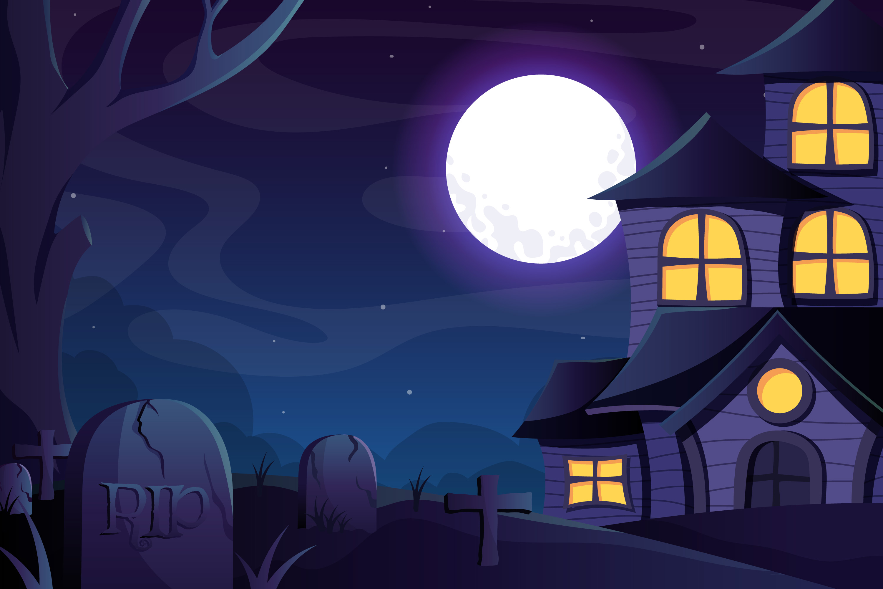 Preview for Spooky-haunted-house-scene-halloween-background-a4019