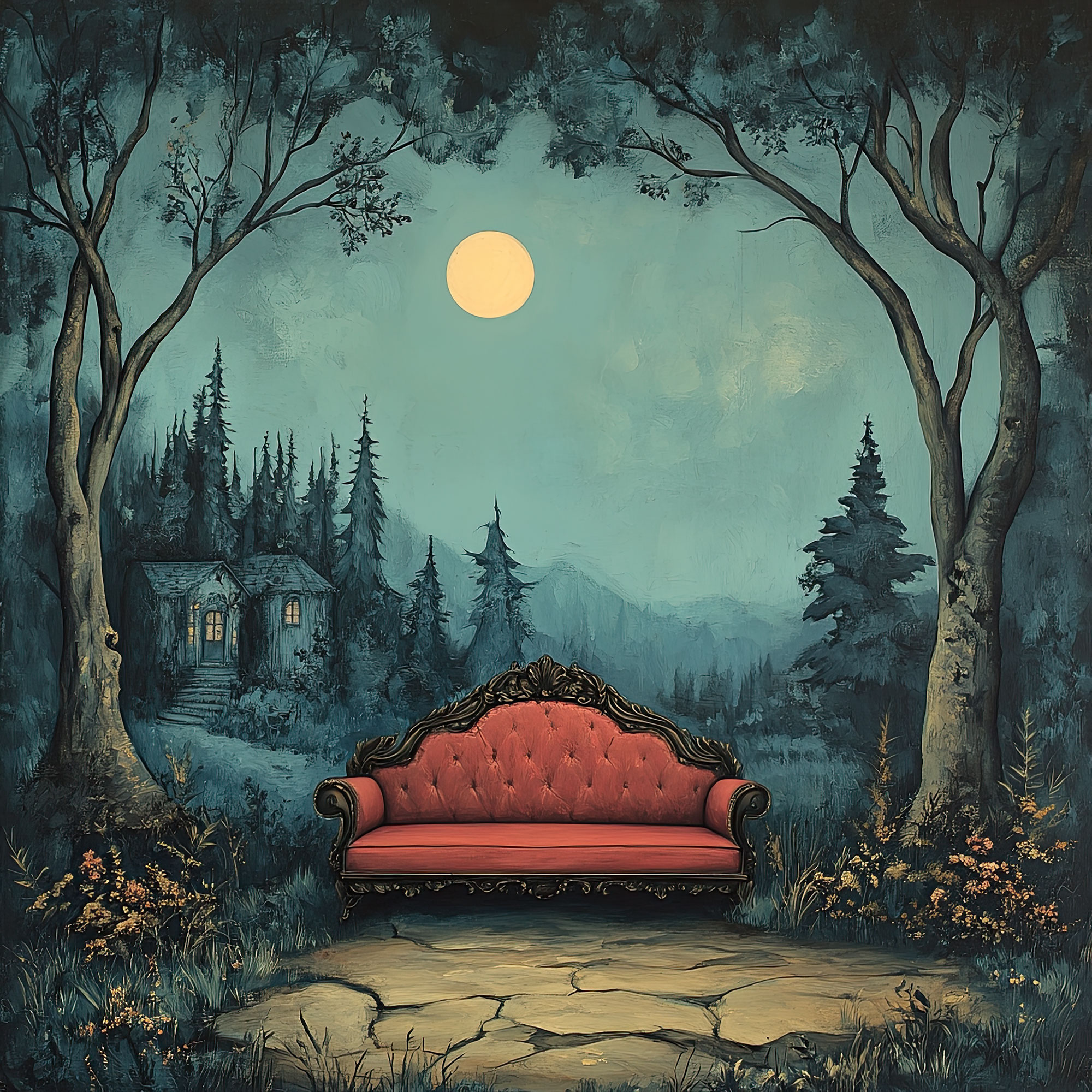 Preview for Mystical-red-sofa-moonlit-forest-spooky-backdrop-background-36b4e