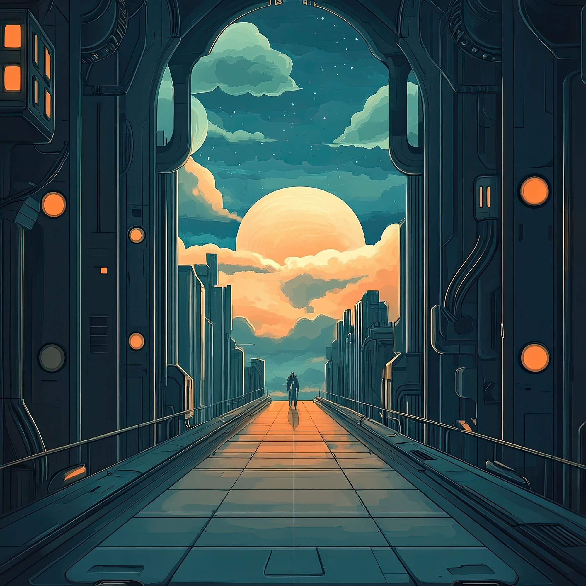 Preview for Futuristic-city-at-sunset-sci-fi-backdrop-background-b3844