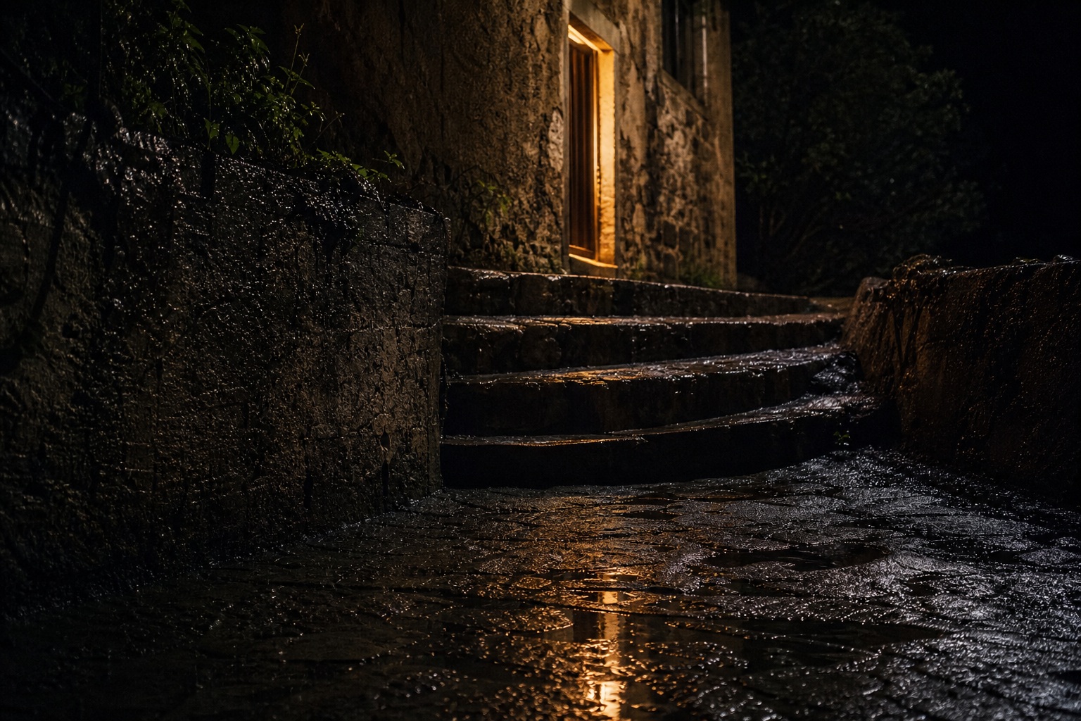 Preview for Rainy Night Stone Steps Background