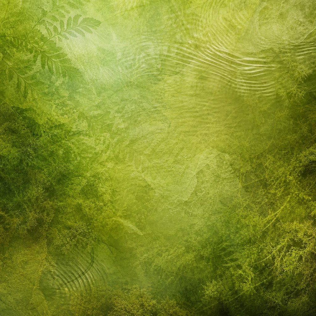 Green abstract textured background with soft mossy layers and circular organic patterns.