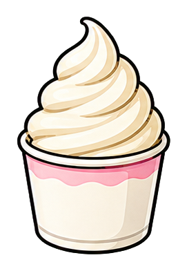 A blank cup filled with swirled soft serve ice cream.