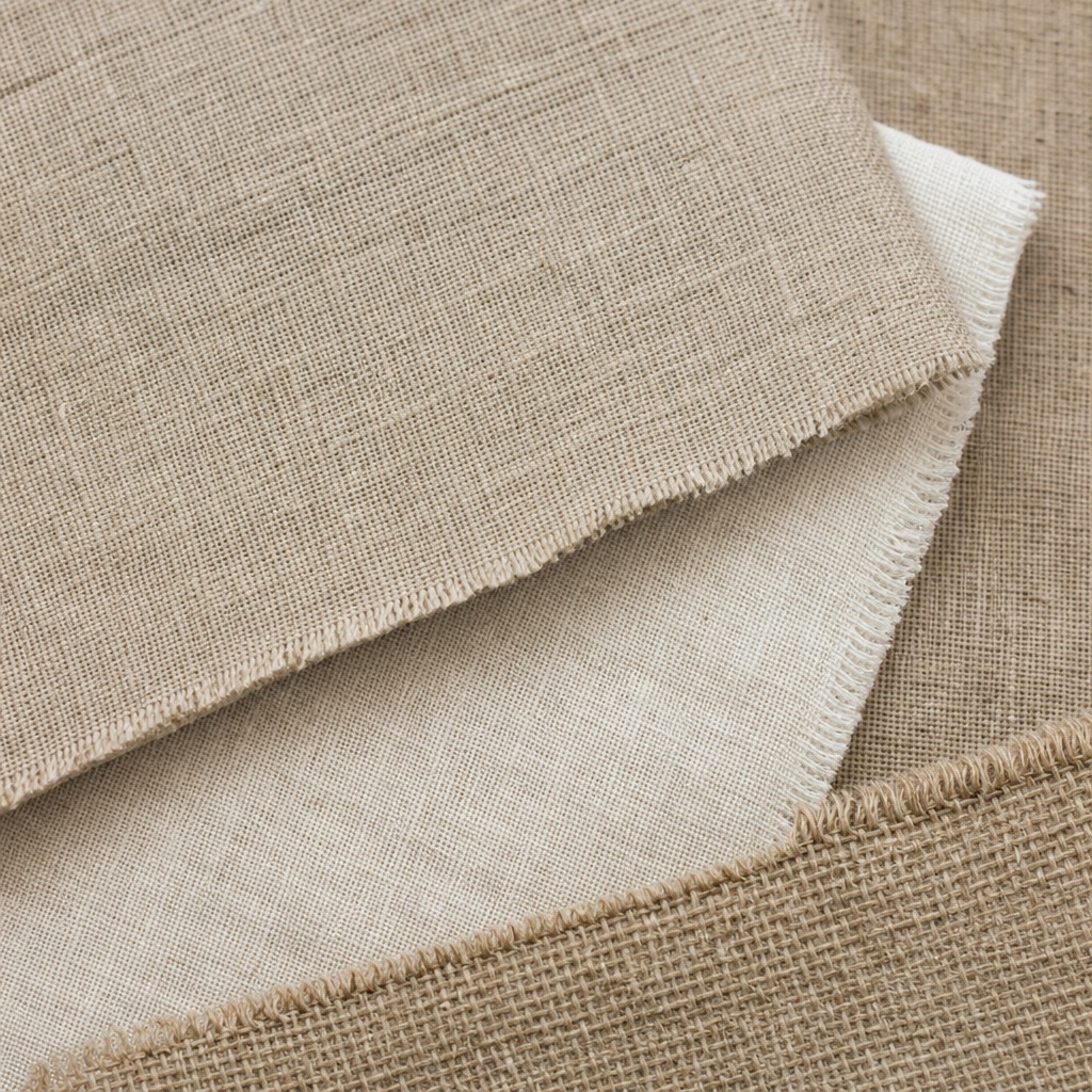 Layered neutral linen and woven fabric textures with soft folded edges