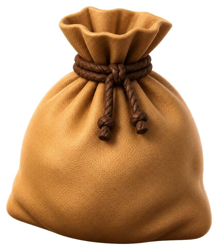 Plain tan loot bag with a tied brown drawstring.