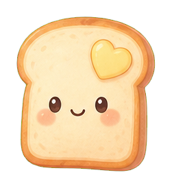 Cute smiling toast with rosy cheeks and a heart-shaped toast detail.