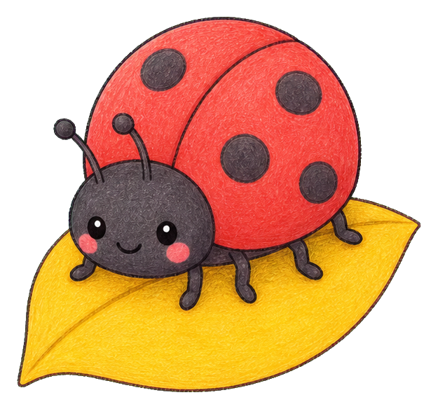Cute red ladybug resting on a yellow leaf sticker graphic
