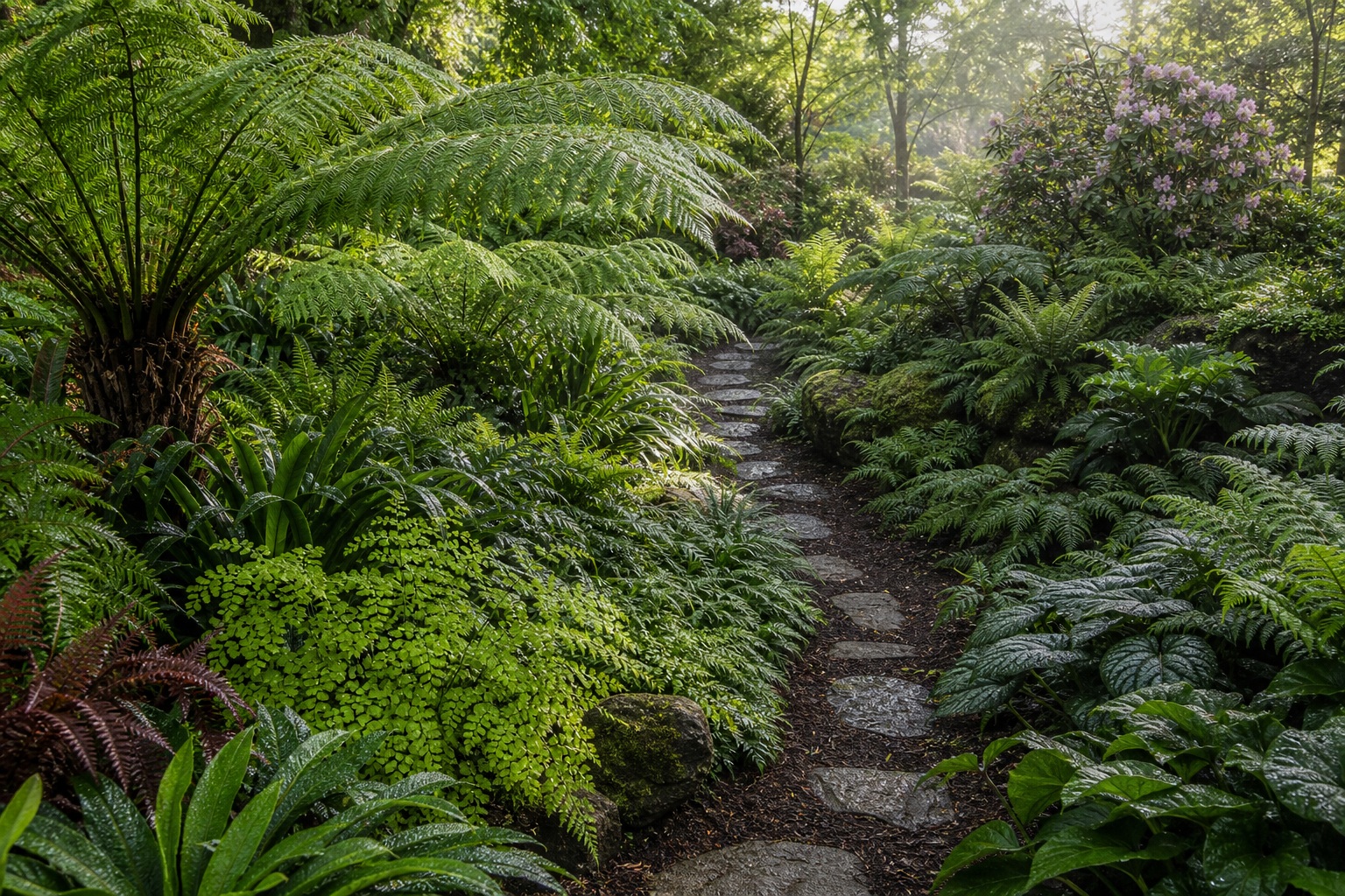 Preview for Morning Dew Layered Fern Garden Background