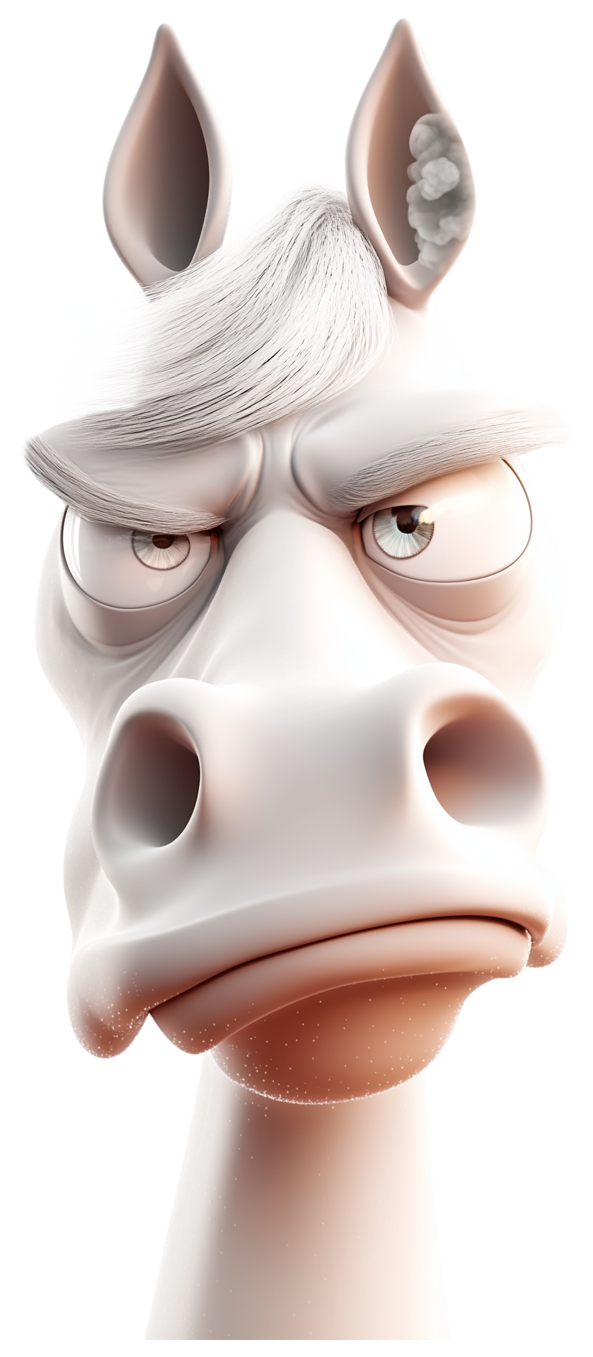 3D white horse head emoji sticker with a serious expression