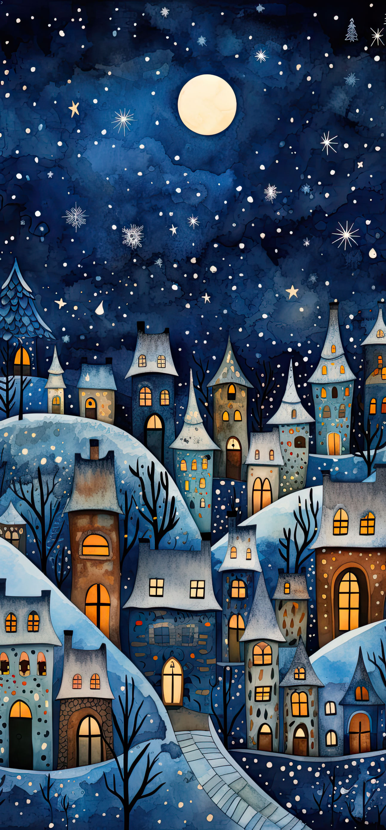 Preview for Whimsical-winter-village-night-sky-christmas-phone-background-cb6e6