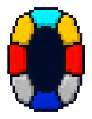Rainbow pixel art warp gate ring with a dark center on transparent background