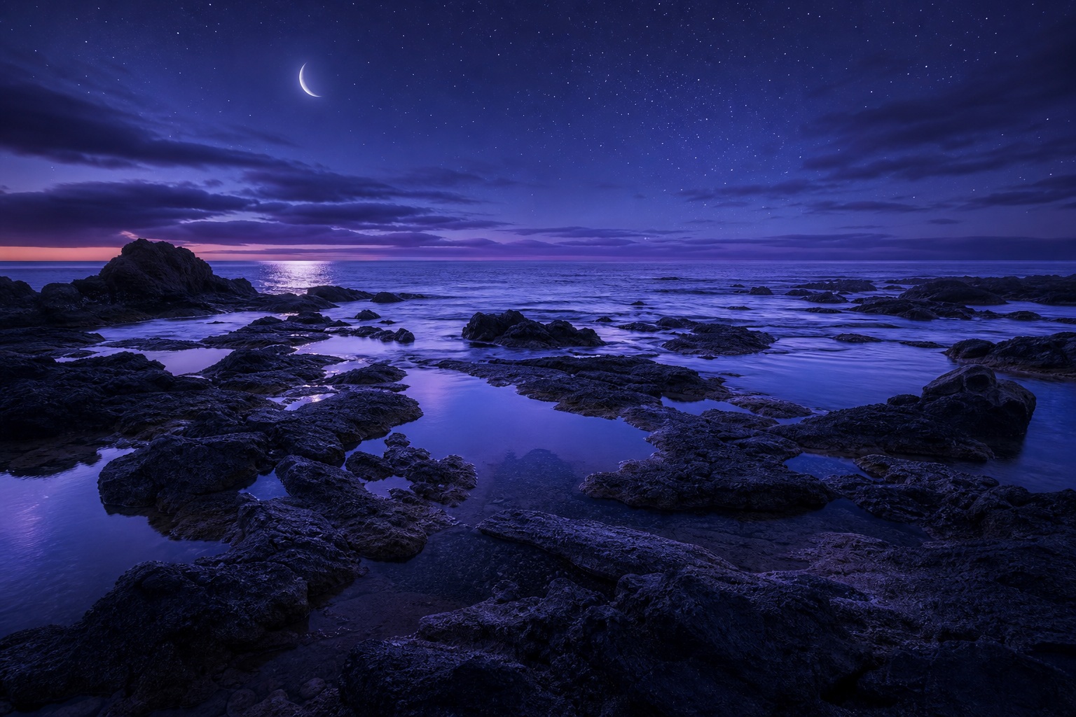 Preview for Wide Moonlit Shoreline Background