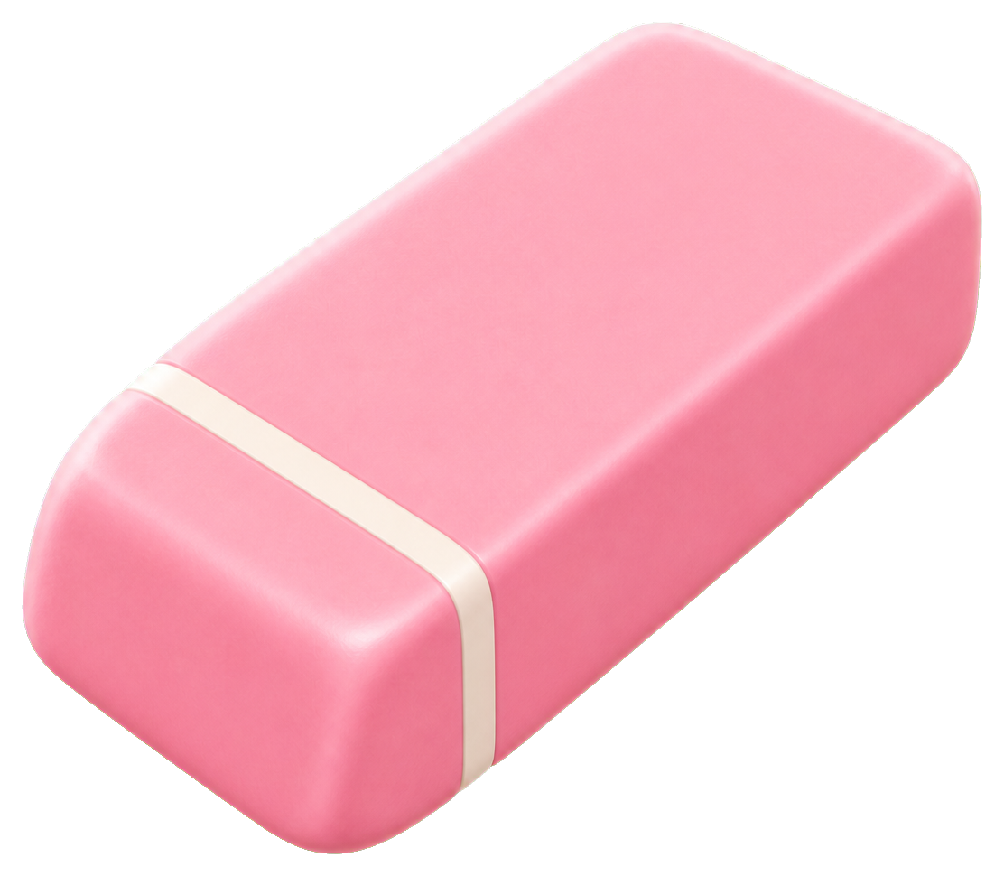Pink rectangular eraser with a pale cream band around the middle
