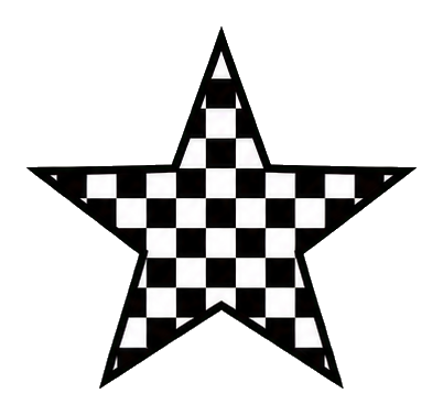 Black and white checkerboard star with five points