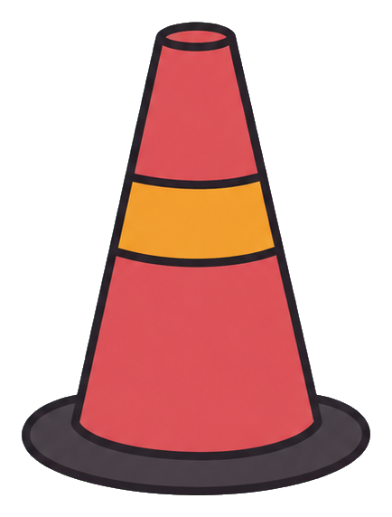 Simple red and orange traffic cone sticker with a dark base
