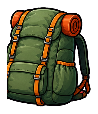 Green alpine backpack with orange straps and a rolled sleeping pad attached on top
