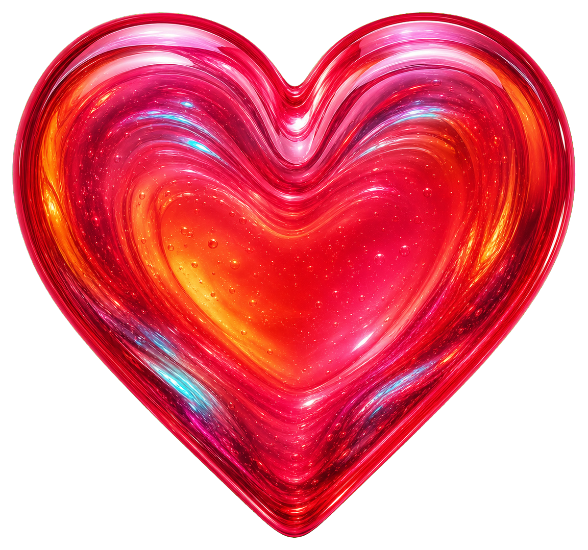 Glossy red glass candy heart sticker with bright highlights