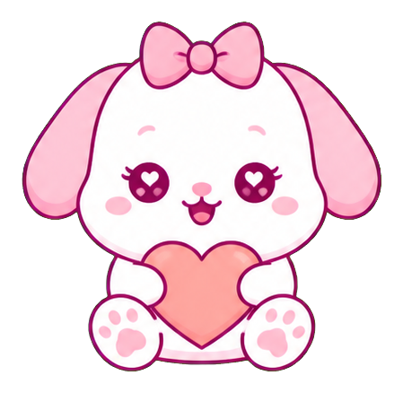 Cute white puppy with pink bow holding a heart and sitting with heart-shaped paws