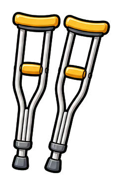 Pair of gray crutches with yellow arm and hand supports