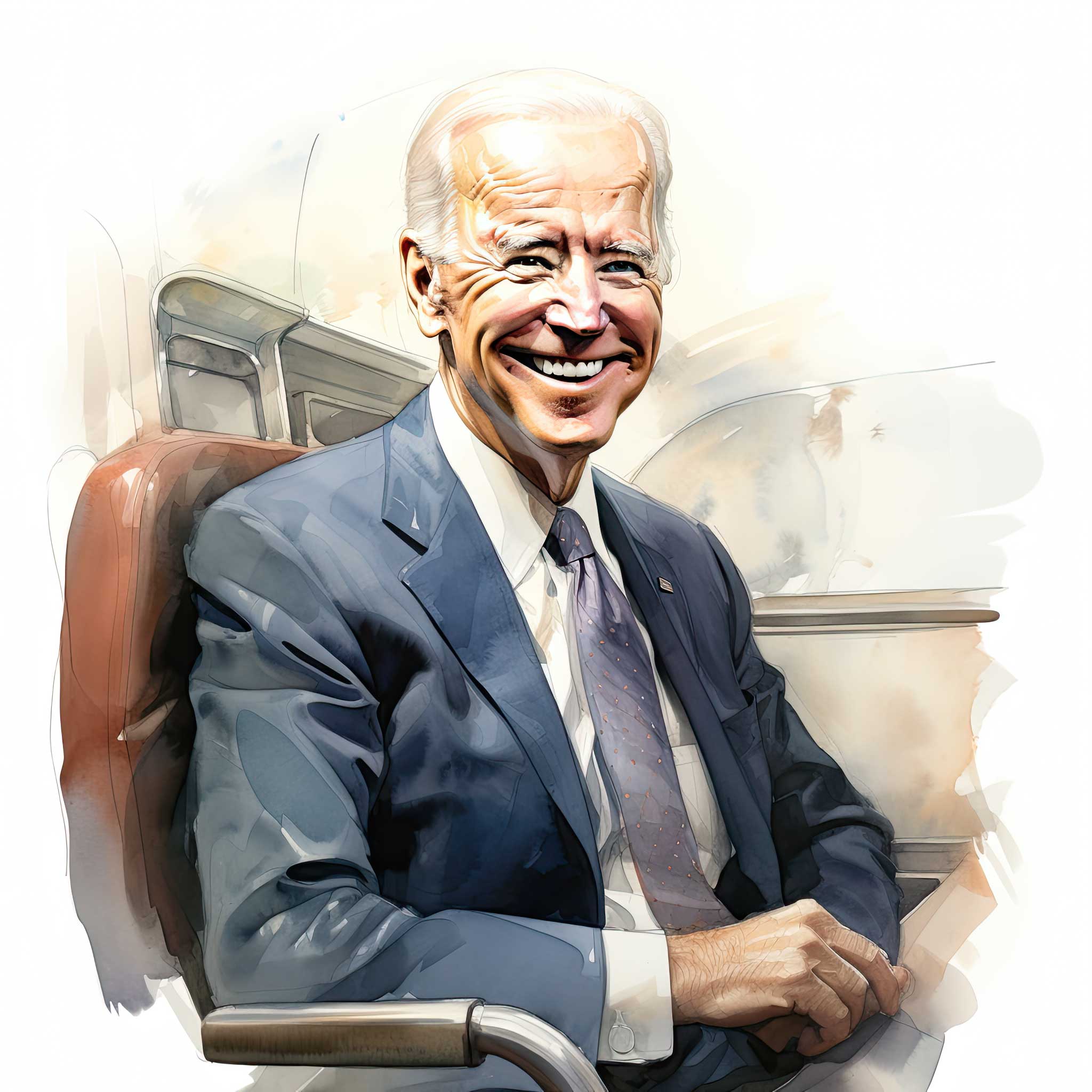 Smiling Joe Biden seated in a suit, shown in an official portrait style.