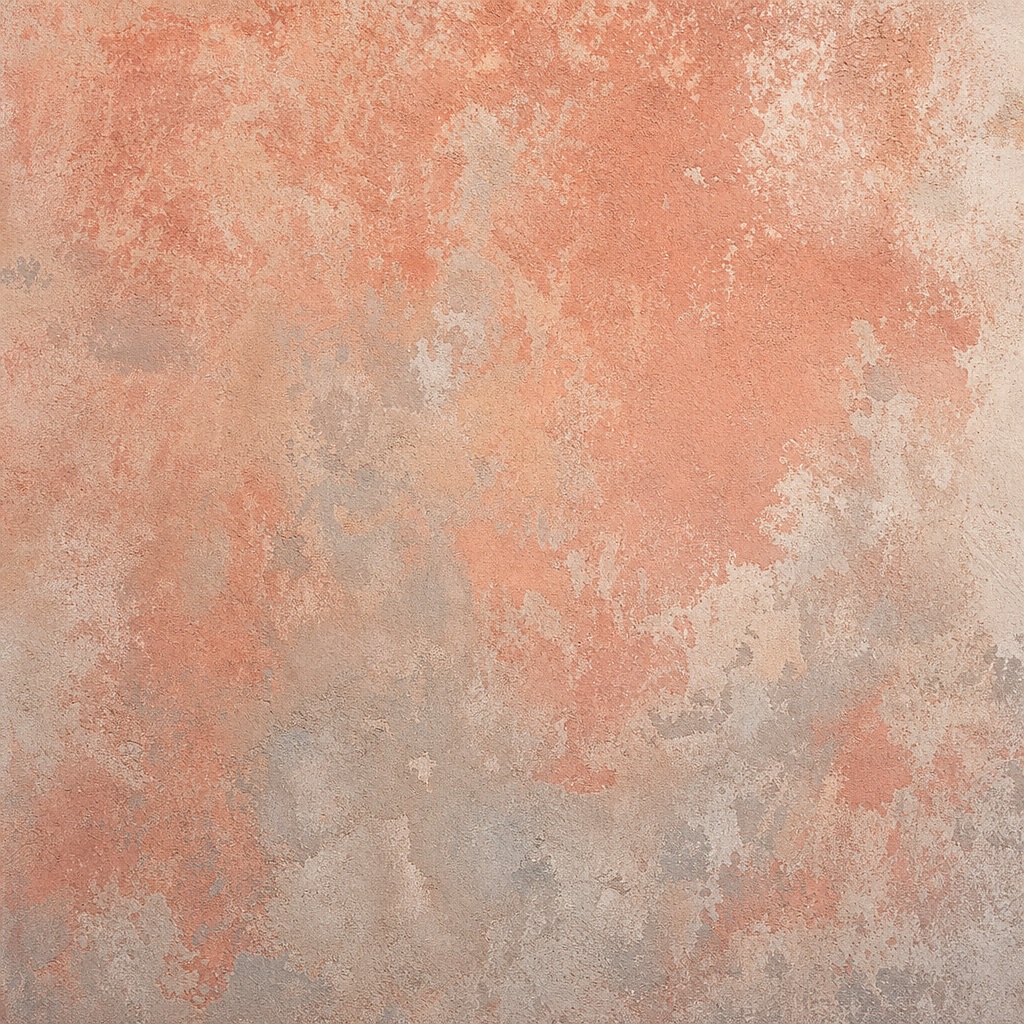 Soft coral weathered plaster surface with rough textured patches.