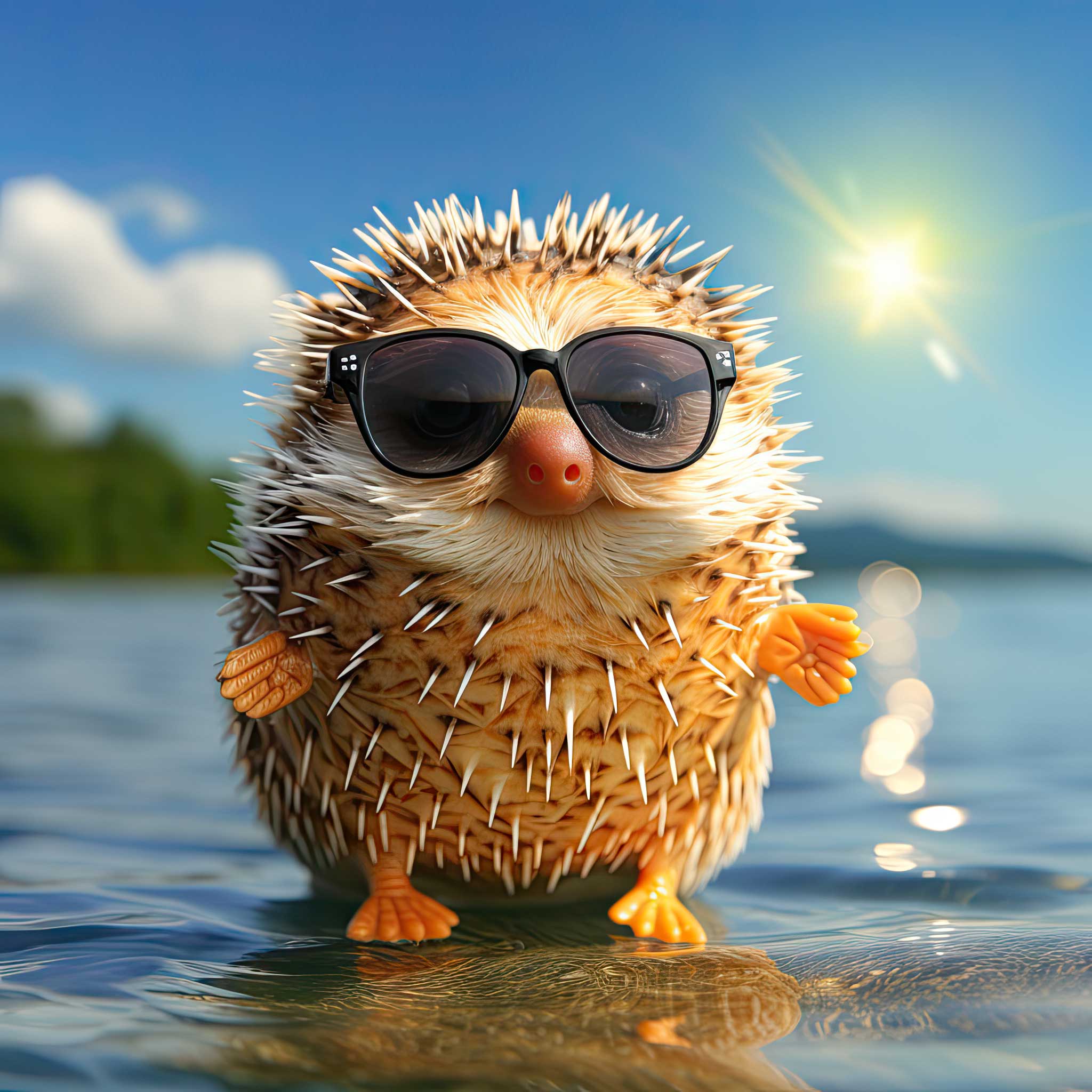 Preview for Hedgehog-sunglasses-beach-ai-animal-background-35070