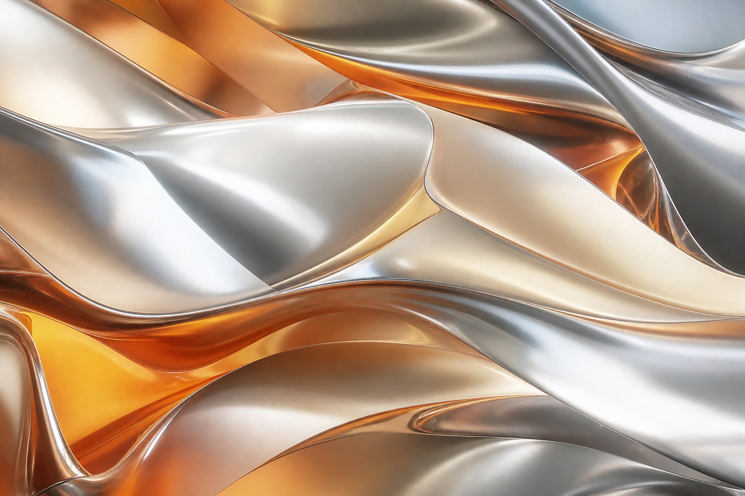 Folded chrome-like sheets with amber and silver metallic highlights in an abstract pattern
