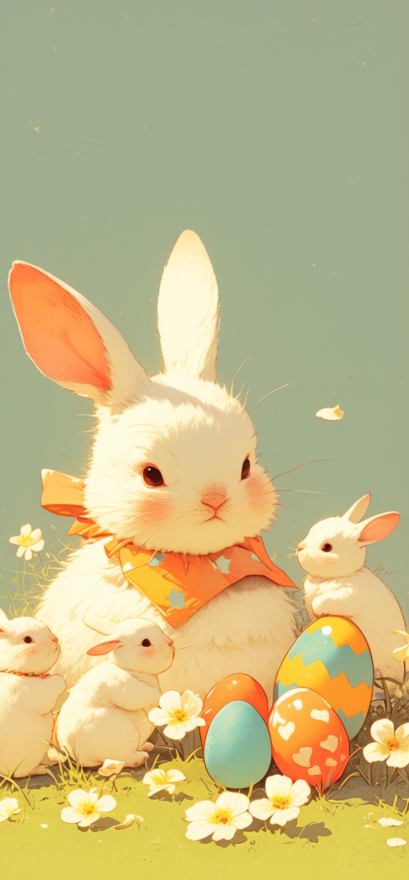 Preview for Easter-bunny-with-babies-and-eggs-easter-phone-background-db01c